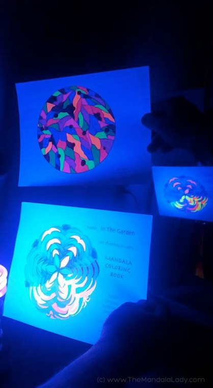 Glow in the Dark Mandalas - Colouring by Michelle and her Mandala Colouring Compadres