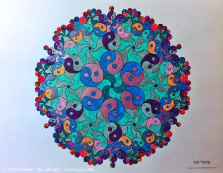 Yin Yang Mandala - Design by The Mandala Lady - Coloring by Celia