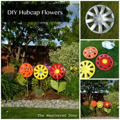 Hubcap Flowers by TheWeatheredDoor.com