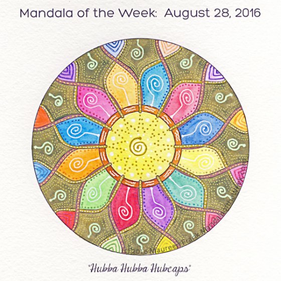 Hubba Hubba Hubcaps Mandala in Color by Maureen Frank