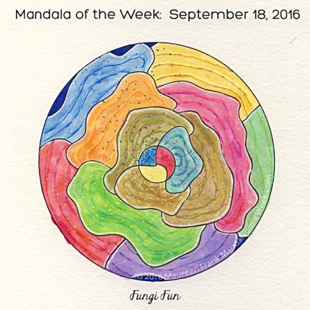 Fungi Fun Mandala in color by Maureen Frank
