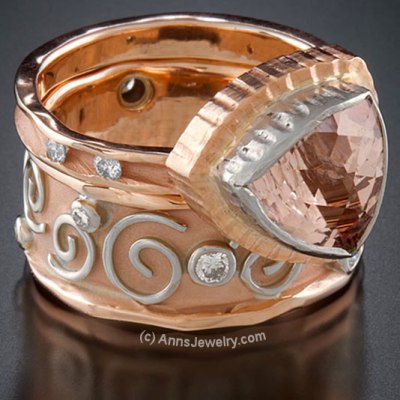 White and Rose Gold Ring with Topaz and Diamonds by AnnsJewelry.com
