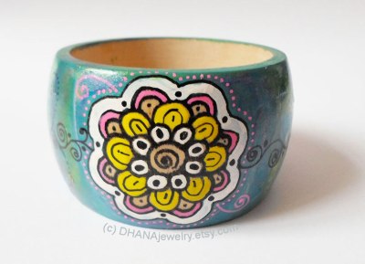 Handpainted Wooden Bracelet by DHANAJewelry.etsy.com
