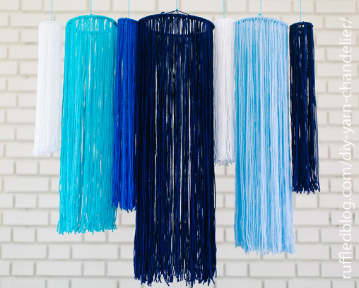 Yarn Chandelier - source: RuffledBlog.com/diy-yarn-chandelier/