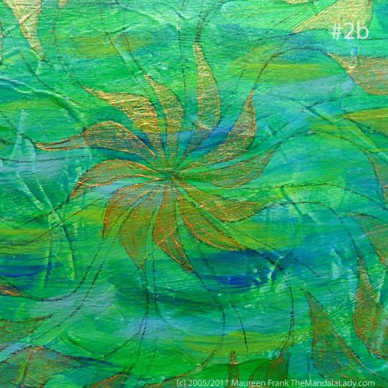 Breezy Mandala - Day 2: 2b - close up view of adding translucent gold on sections of breezy