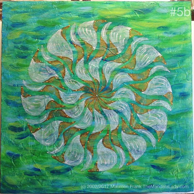 Breezy Mandala - Day 5: 5b - with purple w/c pencil, outline individual curvy sections around the design (full view)