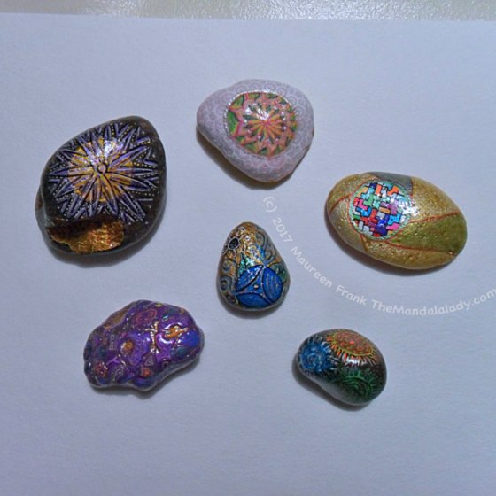 Mandala Meditation Stones: add coats of varnish to recently painted stones
