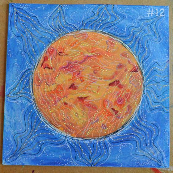 Orange Mandala: 12 - finish off with adding orange, yellow, and white wavy dots in the orange