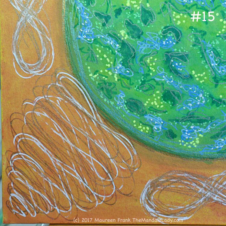 A Whole New World: 15 - add gold gel pen to "copper ribbons" and lines around green orb