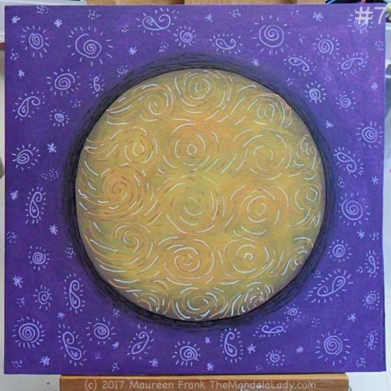 Yellow Purple Mandala Day 2: 7 - Full view of today's progress - this phase done