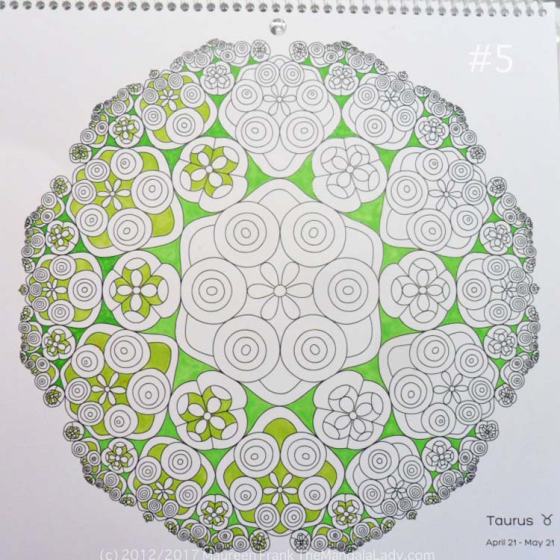 Astrological Sign of Taurus - Mandala to Color - Hyperbolic Tessellation - green