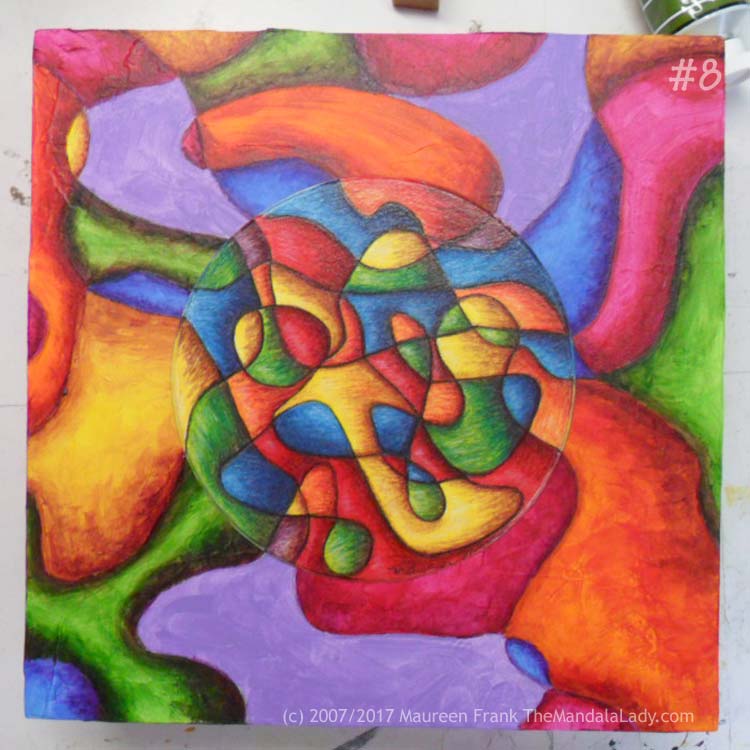 Bohemian Sunset Mandala - abstract art - doodle mandala - yellow - orange - red - blue - green