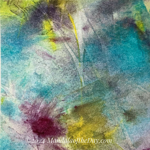 abstract background with colors of lime green, teal, off white, yellow, and deep magenta.