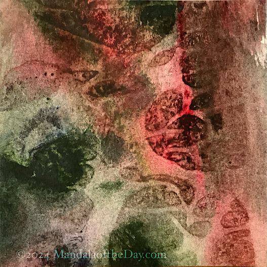 abstract background of warm colors of green, reds, browns, and beige.