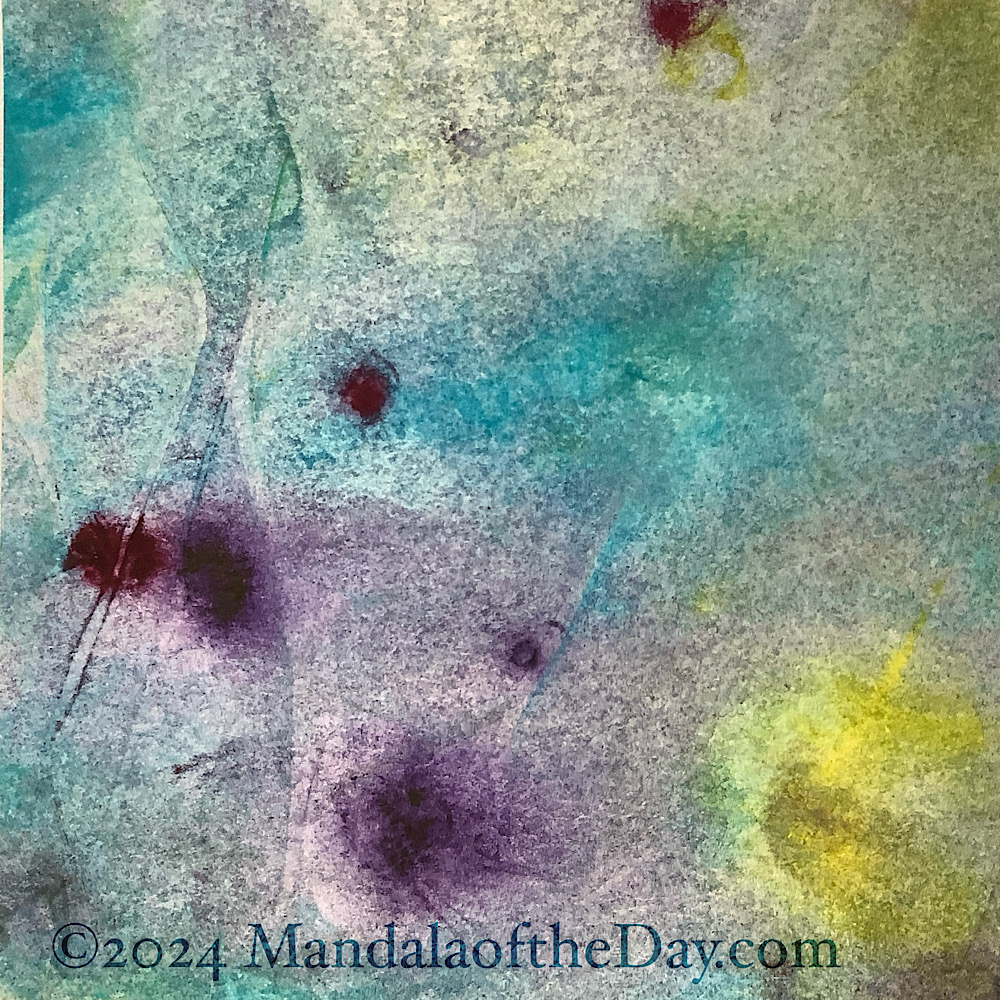 abstract background with colors of cream, yellow, teal, purple, and light green.