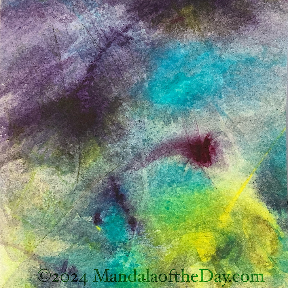 abstract background with colors of cream, beige, dark purple, yellow, green, and teal.