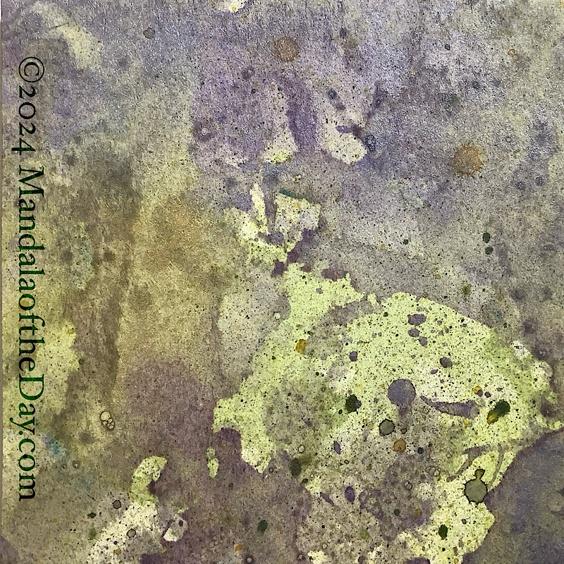 MotD 24-230 Contentment — Before. abstract background of light green with a blotchy glaze of metallic purple and green.