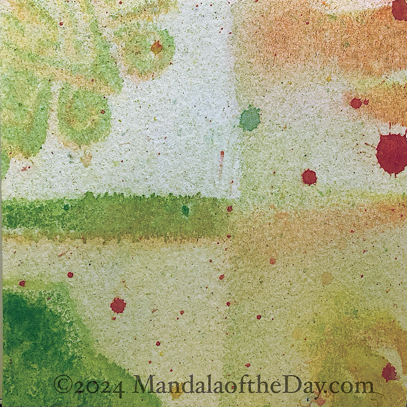 MotD 24-237 Self-Respect — Before. abstract background with yellows, greens, oranges, off-white, and splats of magenta.