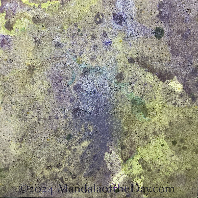 MotD 24-242 Happiness — Before. abstract background of textured light green with a textured glaze of metallic purple and green.
