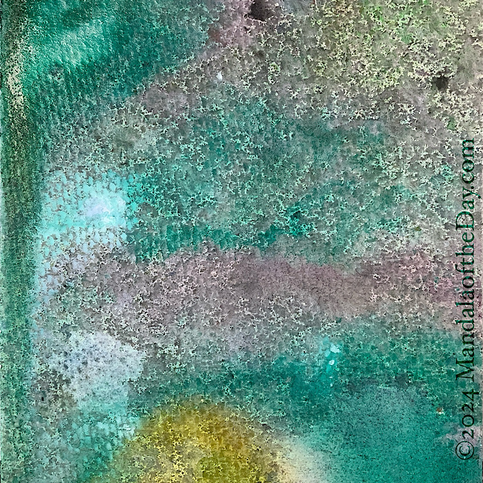 MotD 24-296 Ecstasy — before. textured abstract background with colors of yellow, golden brown, teal, grey, muted purple, and white.
