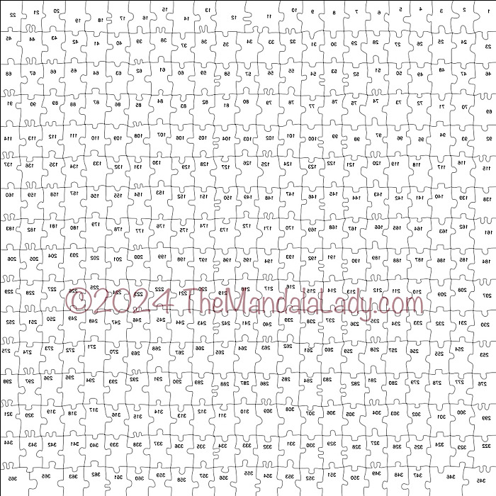 Archangel Mandala #4 backside view, outline of 365 puzzle pieces — reversed.