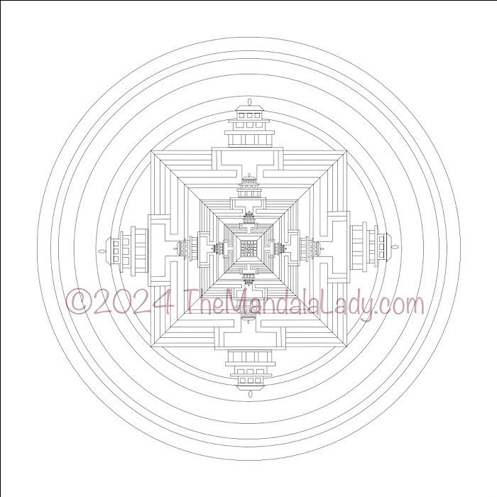 Archangel Mandala #4 - basic Tibetan-styled mandala outline.