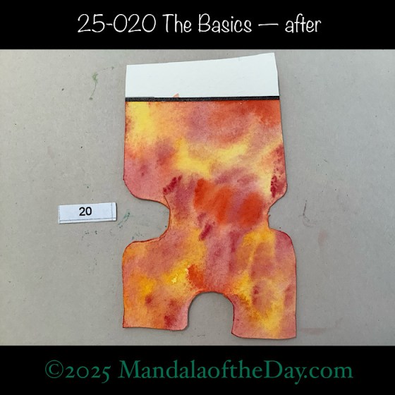 MotD 25-020 The Basics — after. Front side of Puzzle Piece No. 20. loosely painted with colors of yellow, red, and orange