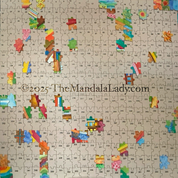 Archangel Mandala No 4 Update #4 - 3/1/25. with 60 pieces now added to the 48”x48” wood panel.