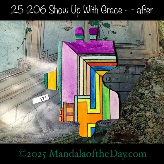 Mandala of the Day 25-206 Show Up With Grace — after. painted front side of Puzzle Piece No. 171 with lots of details and a variety of colors