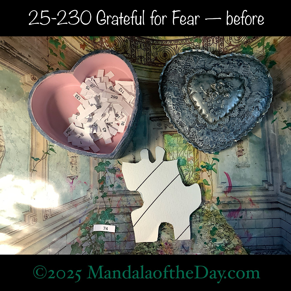 Mandala of the Day 25-230 Grateful for Fear — before. front side of Puzzle Piece No. 74