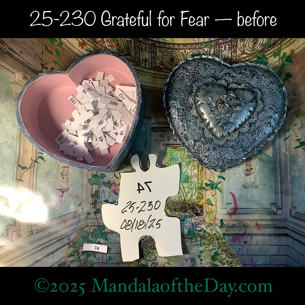 Mandala of the Day 25-230 Grateful for Fear — before. back side of Puzzle Piece No. 74
