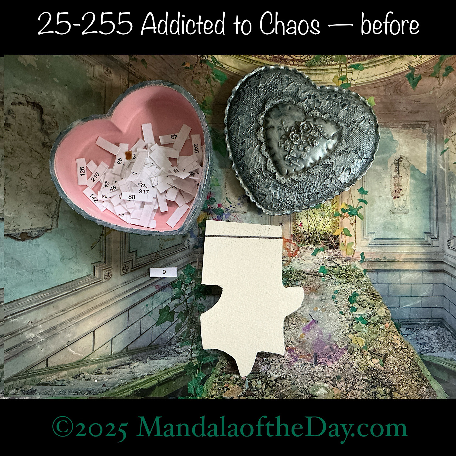 Mandala of the Day 25-255 Addicted to Chaos — before. front side of Puzzle Piece No. 9