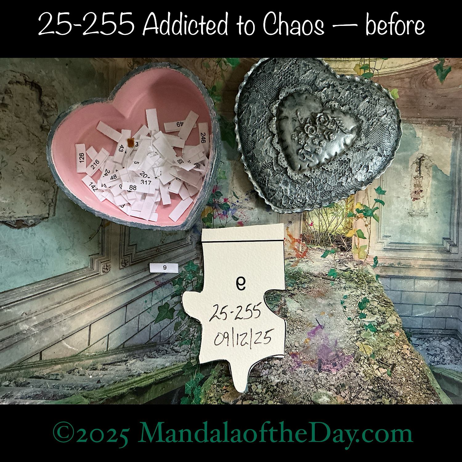 Mandala of the Day 25-255 Addicted to Chaos — before. back side of Puzzle Piece No. 9